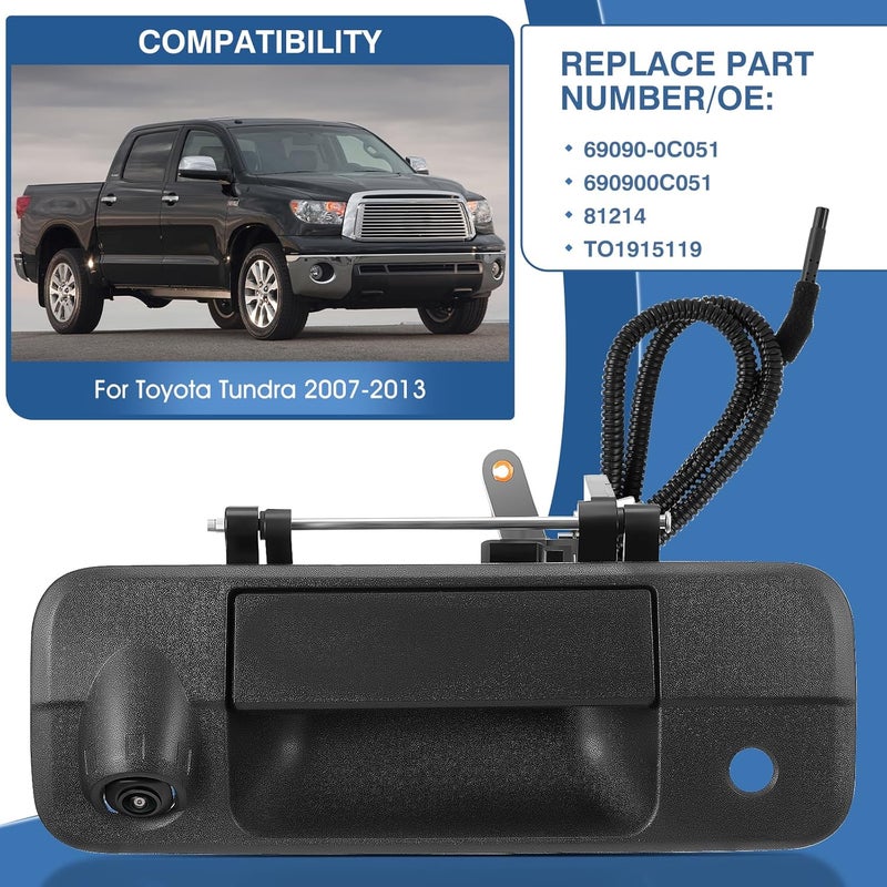 ACAUTO Tailgate Handle Backup Camera Fit for Toyota Tundra 2007-2013 Classic Tailgate Reversing Rear View Park Assist Camera RCA Plug Replaces 69090-0C051 86790-34011 86790-34030 - Image 2
